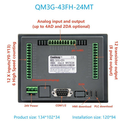 IHM CLP Integrado Tudo-em-Um Coolmay Série QM3G Suporta Personalização Analógica e Ethernet Modelos Disponíveis de 4.3''/5''/7''/10''