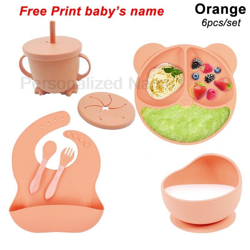 Personalized Name Tableware For Kids Silicone Suction Cup Plate Bowl Baby Feeding Set Children Dinner Dishes Bowl Spoon Cup