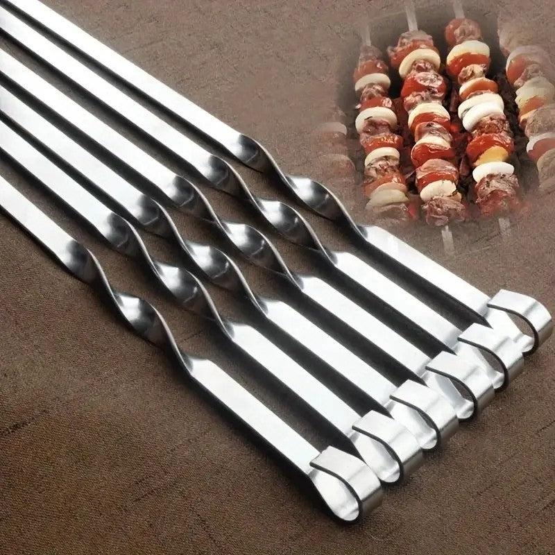 Stainless Steel Barbecue Skewer 6Pcs Wide BBQ Sticks Flat BBQ Fork Outdoor Camping Picnic BBQ Utensil Kitchen Accessories