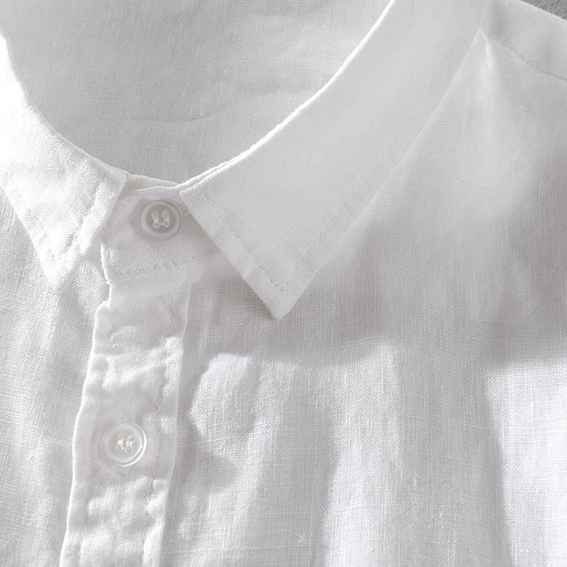 100% Linen Short Sleeve Shirt Men Cotton Linen Clothing Top Casual Summer Half Sleeve Shirt Loose Style Square Collar