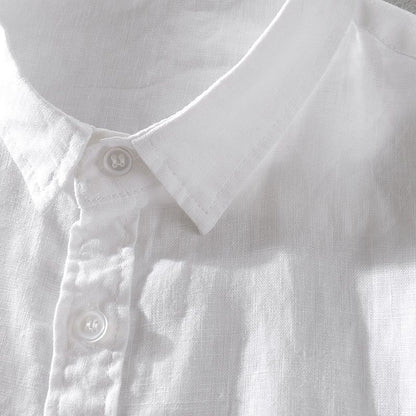 100% Linen Short Sleeve Shirt Men Cotton Linen Clothing Top Casual Summer Half Sleeve Shirt Loose Style Square Collar