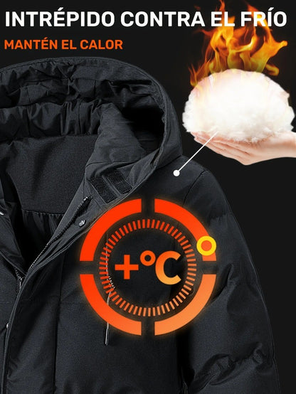 Casaco Masculino Pesado de Inverno Corta-Vento para Frio com Zíper Completo, Capuz Longo e Bolsos Frontais Grandes