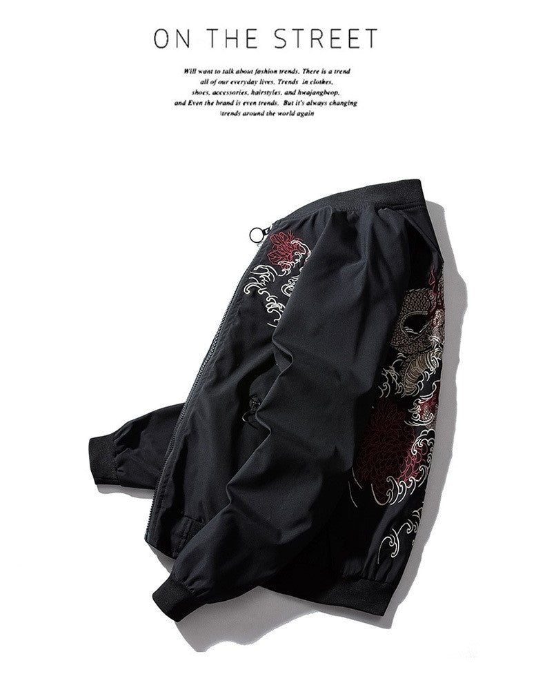 Bomber Jacket Men Chinese Dragon Embroidery Pilot Jacket Retro Punk Hip Hop Jacket Autumn Youth Streetwear High Street Hipster