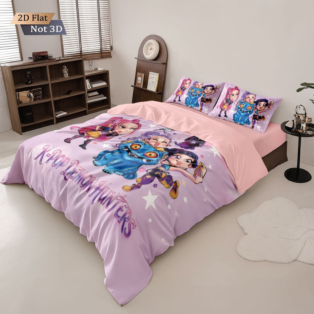 3pcs K-Pop Demon Hunters Print coreless Bedding Set Multi Sized Bedding Dormitory duvet Cover Soft Decoration, Machine Washable