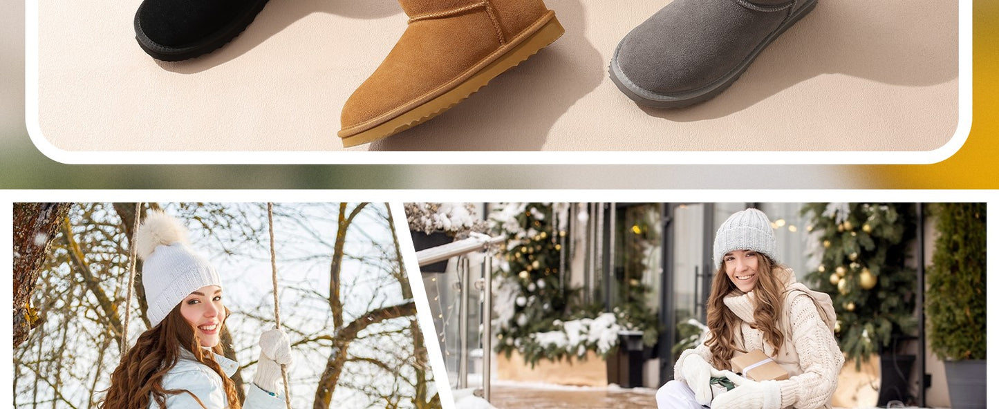 Evshine Winter Mini Snow Boots For Women Plush Lined Warm Suede Snow Boots Comfy Fuzzy Boots Fur Home Ankle Boots Lady Snow Boot