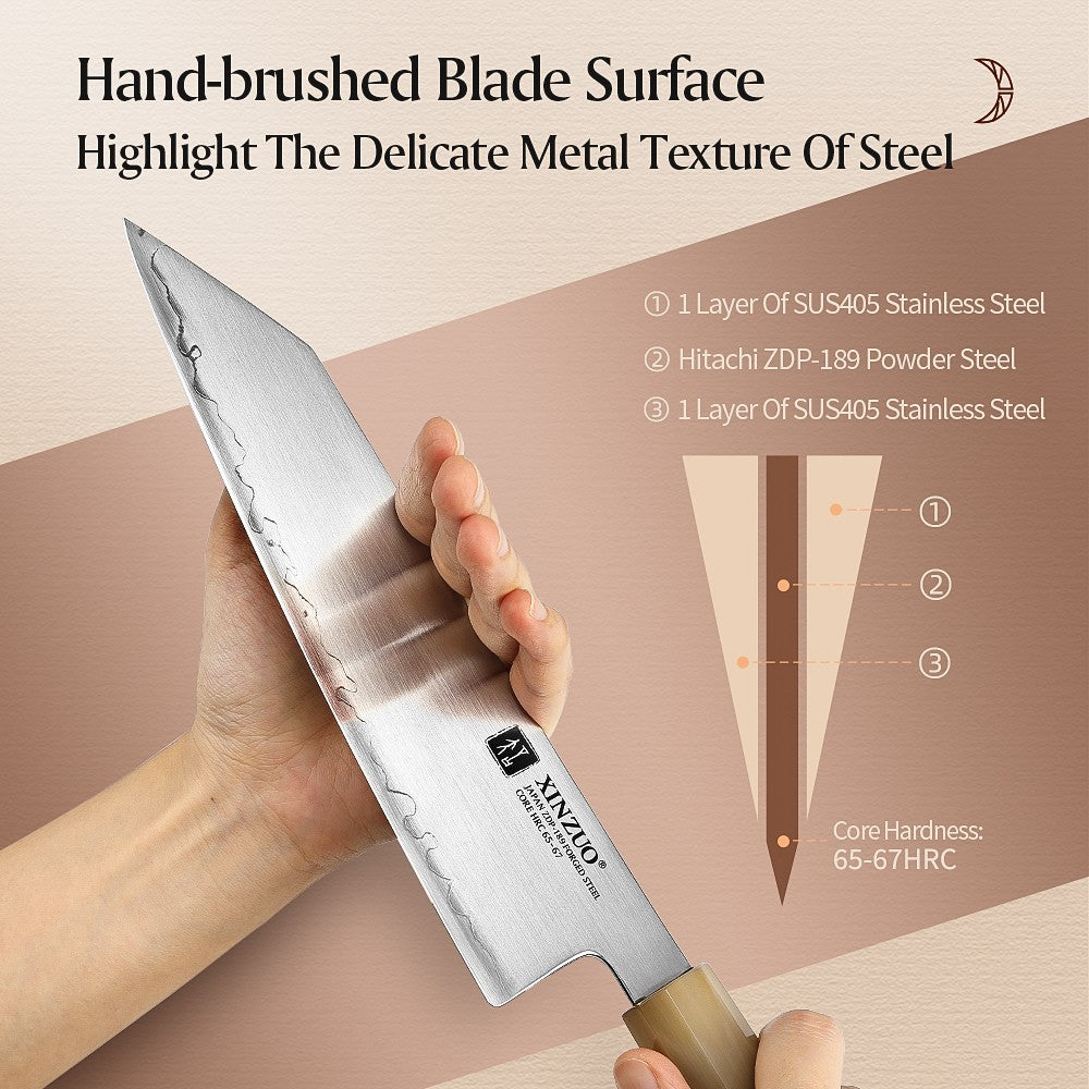 XINZUO 4PCS Kitchen Knives Set Japanese ZDP-189 Composite Steel 65-67 HRC Chef Knife Bread Nakiri Santoku Utility Cooking Tools