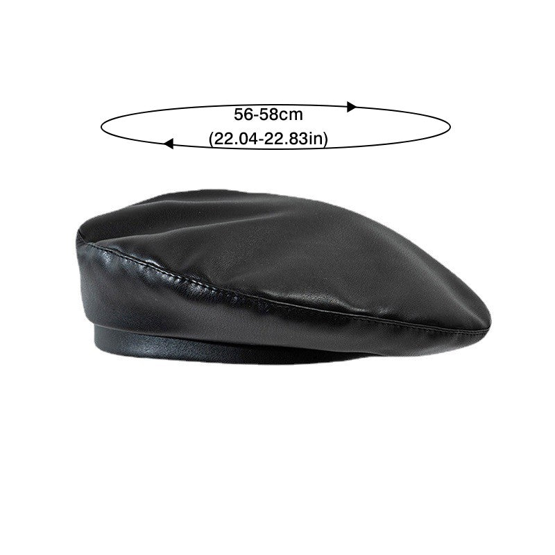 Women Girl Beret Hat French Retro Artist Beanie Hat Elegant Solid Color PU Leather Lady Painter Cap Spring Autumn Lady Berets