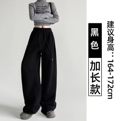 2025 New Winter Velvet Thick Pants Men Warm Straight Casual Pants Streetwear Loose Wide Leg Pants Thicken Lamb Wool Trousers