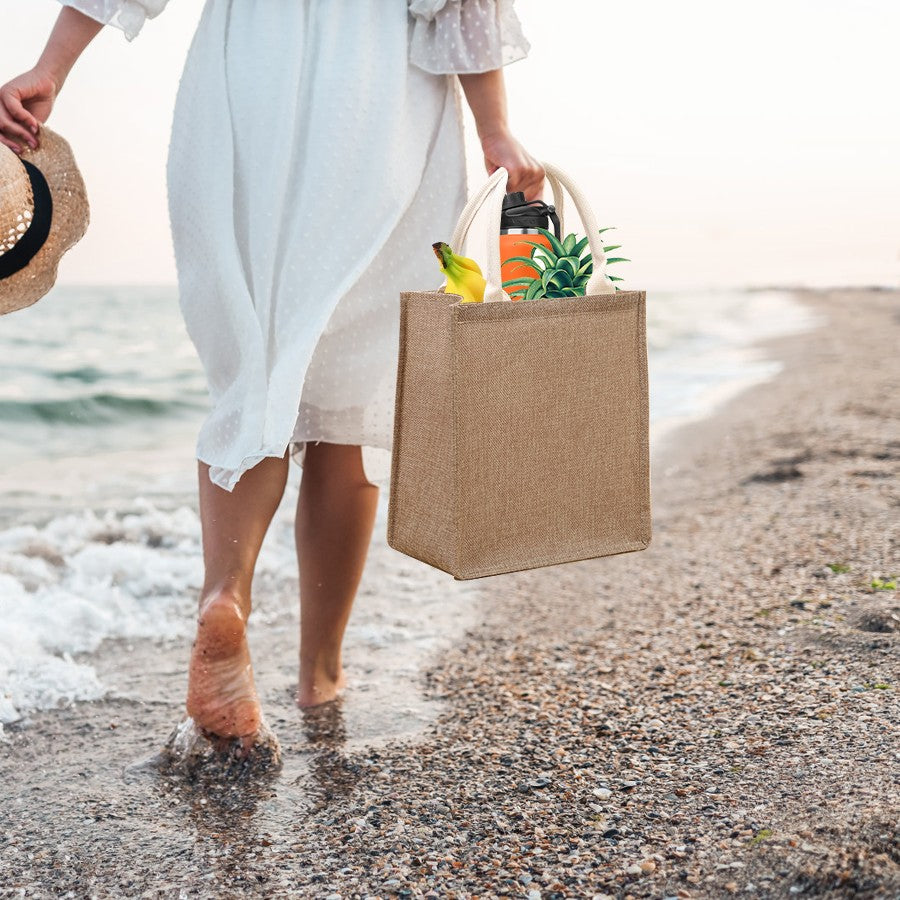 Pure Color Retro Faux Hemp Large Capacity Ladies Tote Reusable Lined Waterproof Travel Portable Beach Handbag