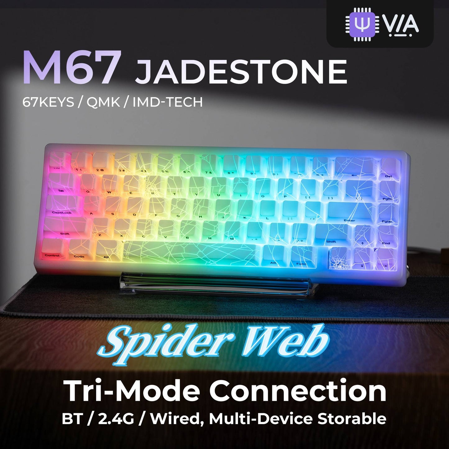 XVX Spider Web Keyboard M67 JadeStone With IMD-Tech Keycaps Tri-Mode Connection Custom RGB Backlight Keyboard 60%