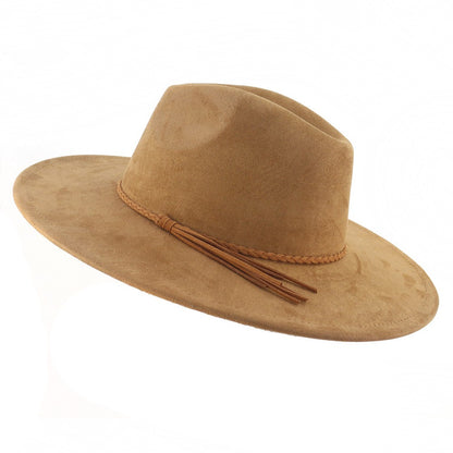 Chapéu fedora de aba larga com cinto de camurça vegana em formato de coração para homens e mulheres chapéu jazz de feltro chapéu feminino clássico
