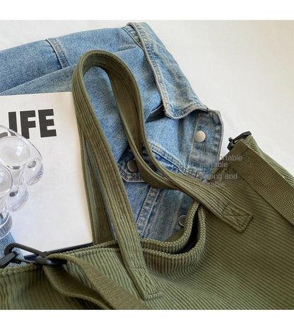 Fashion Versatile Shoulder Bag College Wind Commuting Corduroy Square BagUnisex Large Capacity Leisure Portable Crossbody Bag