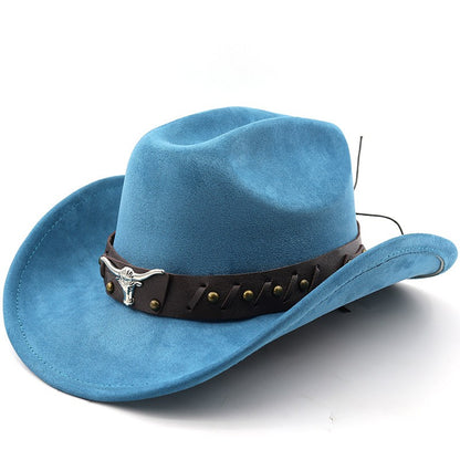 Ox Head Suede Western Cowboy Hats  Man Cowgirl Top Hats for Party Vintage Garden Hat  Cowboy Accessories Woman  Cosplay Hat