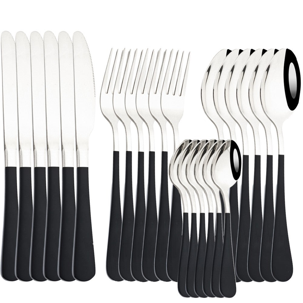 AJOYOUS Jogo de Louça de Aço Inoxidável Espelhado 24 Peças Talheres Ocidentais Faca Garfo Colher Conjunto de Talheres Utensílios de Cozinha Prateados