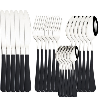 AJOYOUS Jogo de Louça de Aço Inoxidável Espelhado 24 Peças Talheres Ocidentais Faca Garfo Colher Conjunto de Talheres Utensílios de Cozinha Prateados