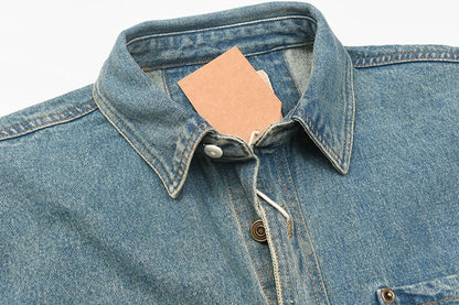 Retro Waed Denim Workwear irt Casual Everyday Basic Long Sve irt Trendy Autumn Cotton 00% Button up Pure Color