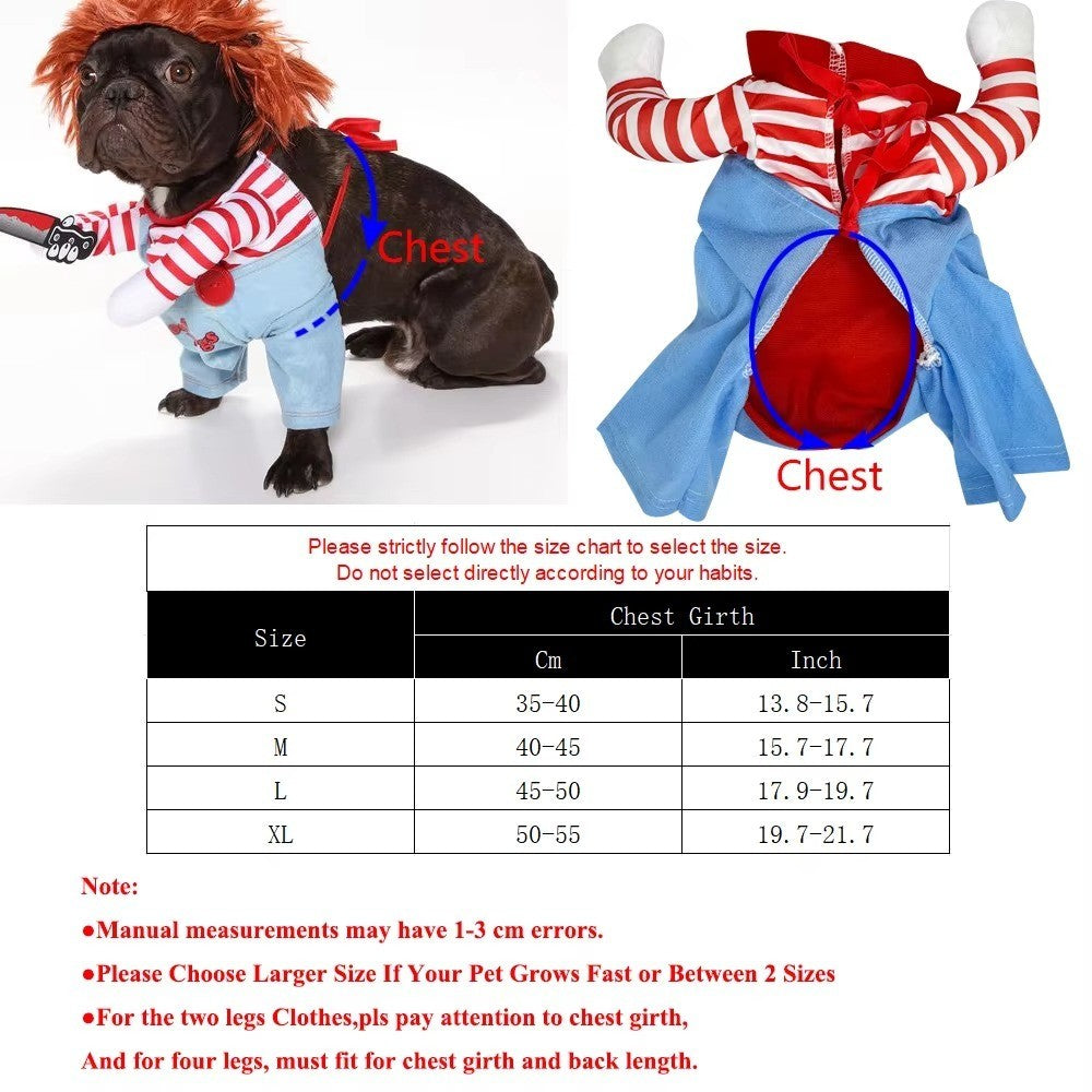 Nova Fantasia de Cachorro Chucky Novidade Traje Pet Engraçado Adereços Assustadores Roupas para Gatos Acessórios de Vestuário Roupas Engraçadas
