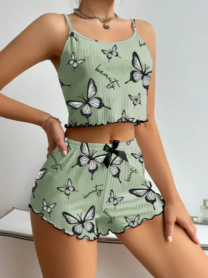 Casual Printed Pajamas For Women Two Pieces Sleepwear Women's Pajama Shorts Loungewear Sets Nightwear Female Home Suit Clothes