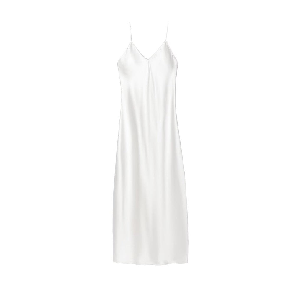 TRZA-Women's Satin Midi Dress, V Neck, Thin Straps, Backless, Female Dresses, Se