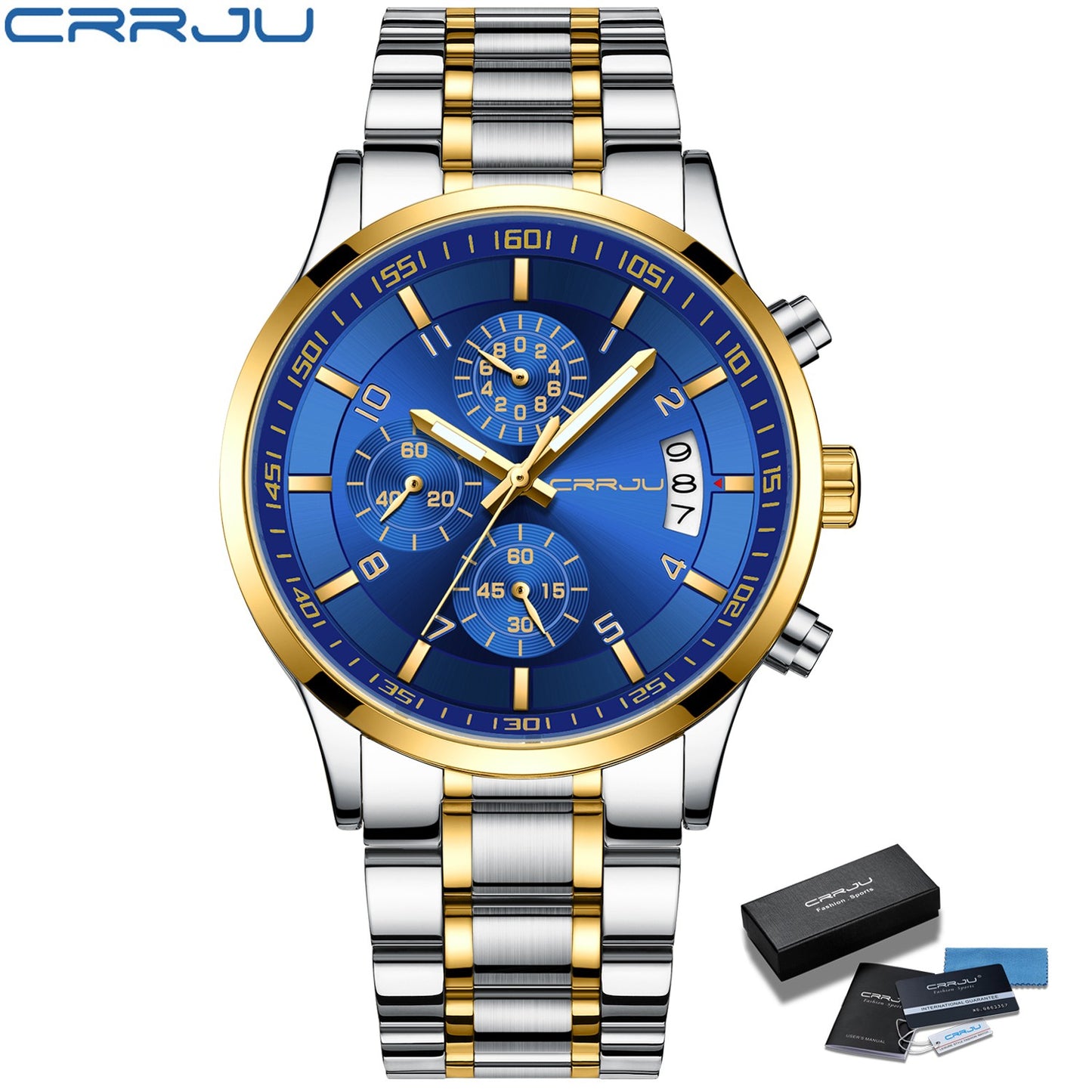 CRRJU Men Quartz Wristwatches Luxury Brand Sporty Chronograph Watches with 316 Stainless Steel Luminous Hands Male Clock Red