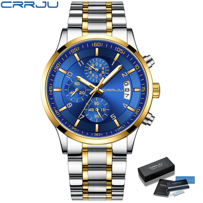 CRRJU Men Quartz Wristwatches Luxury Brand Sporty Chronograph Watches with 316 Stainless Steel Luminous Hands Male Clock Red