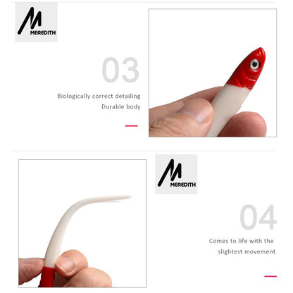 MEREDITH 5 pçs 100mm 4.4g Iscas macias de pesca para água salgada e doce Silicone Minnow Vermes Wobblers Isca artificial Bass Tackle Jigs