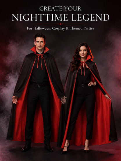 Reversible Black and Red Vampire Cape for Halloween Cosplay Costume
