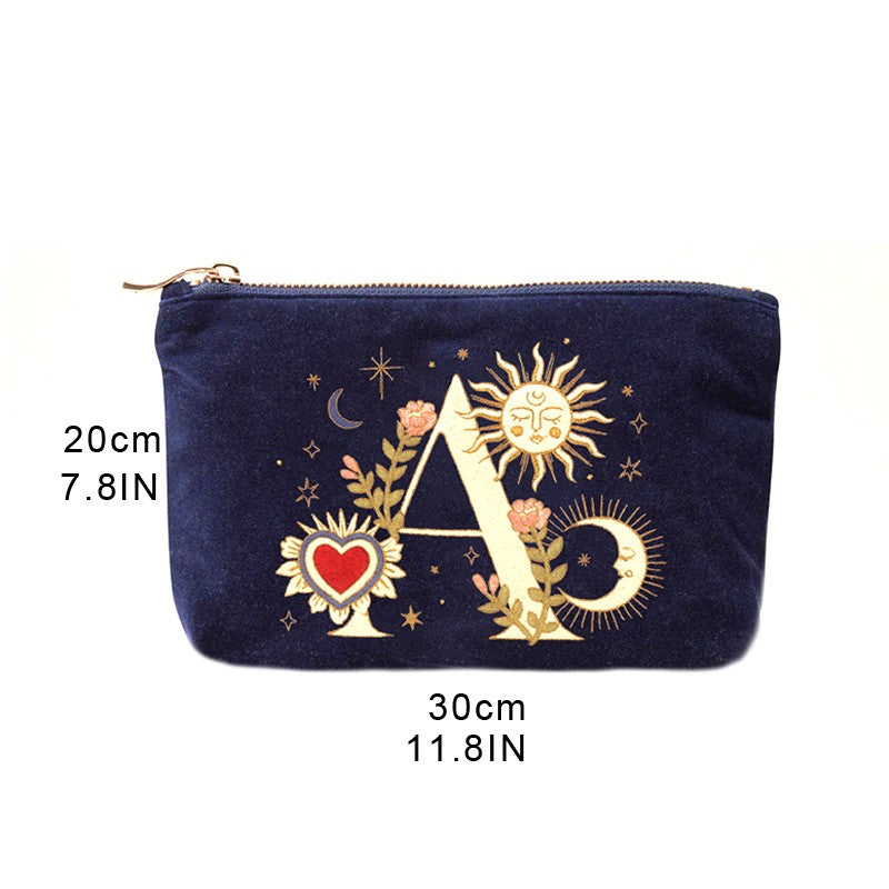 Velvet Handbag Vintage Printed Letter Pattern Makeup Bag