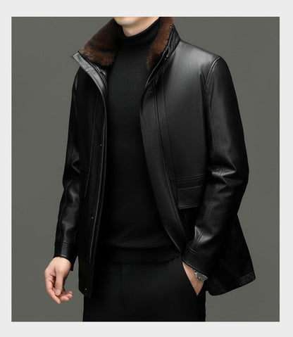 Outcoat Winter Faux Leather Jacket Detachable Golden Mink Fleece Inner Lining Top Layer Faux Deerskin One-piece Warm Men's Coat