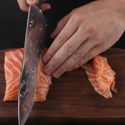 MDHAND Conjunto de Facas de Cozinha 7CR17 8 Peças Aço Inoxidável Afiado Faca de Chef para Fatiar Carne Cutelo Padrão de Damasco a Laser Faca de Chef Afiada