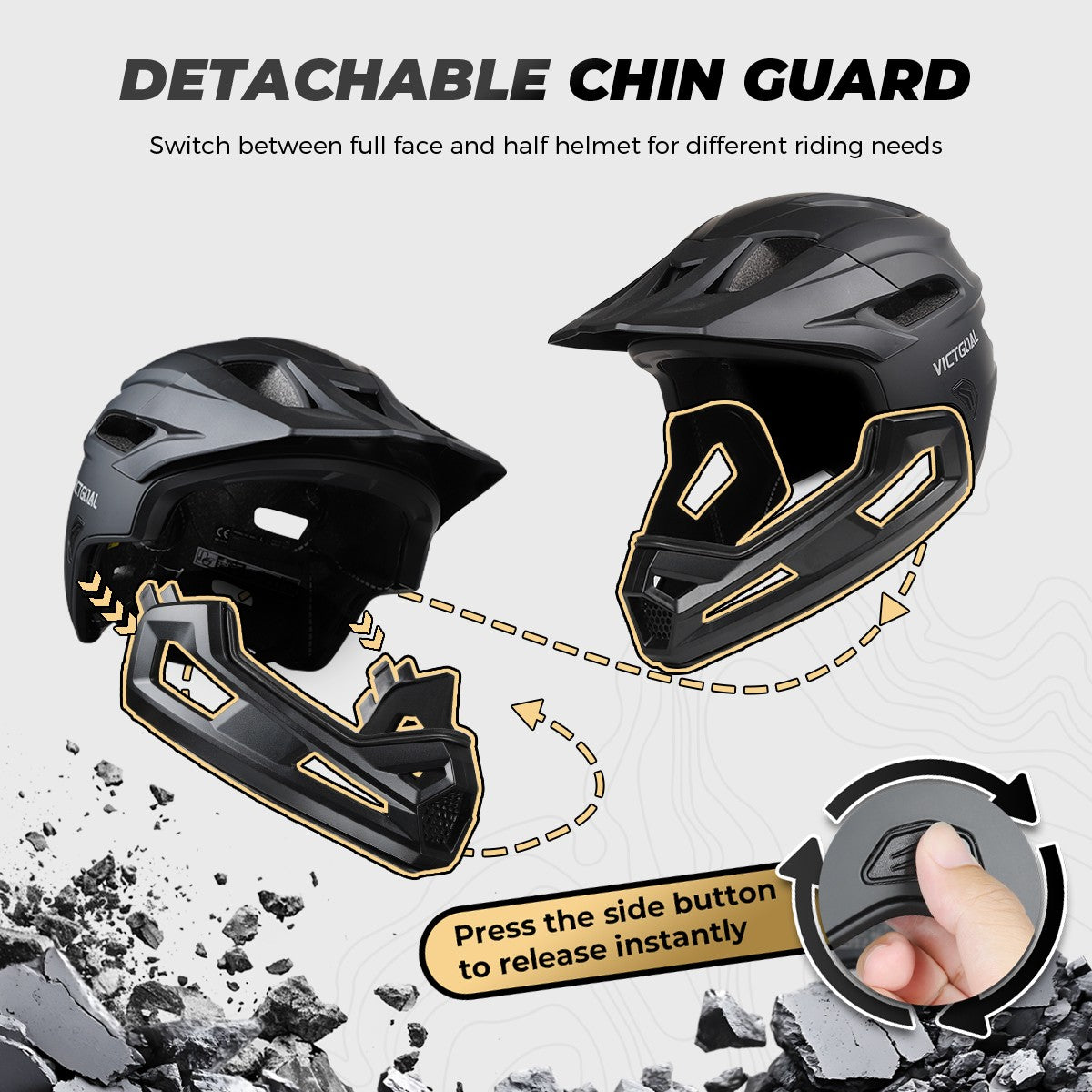 Capacete de Ciclismo Adulto Destacável VICTGOAL para Homens Proteção de Cabeça de Motocicleta Bicicleta de Montanha Off-road MBX BMX Segurança