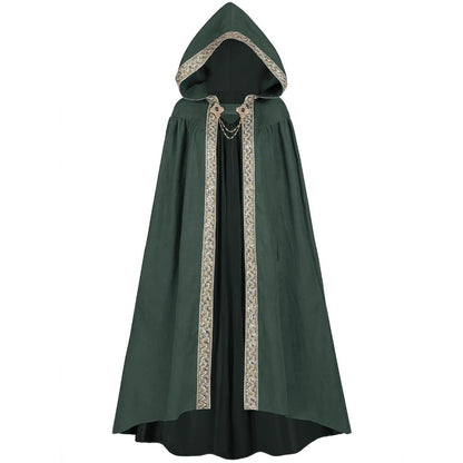 Elegant Medieval Hooded Floor Length CloakTrim Cape Chain Brooch for Adult Wedding Photoshoot Halloween Gothic Cosplay Costume