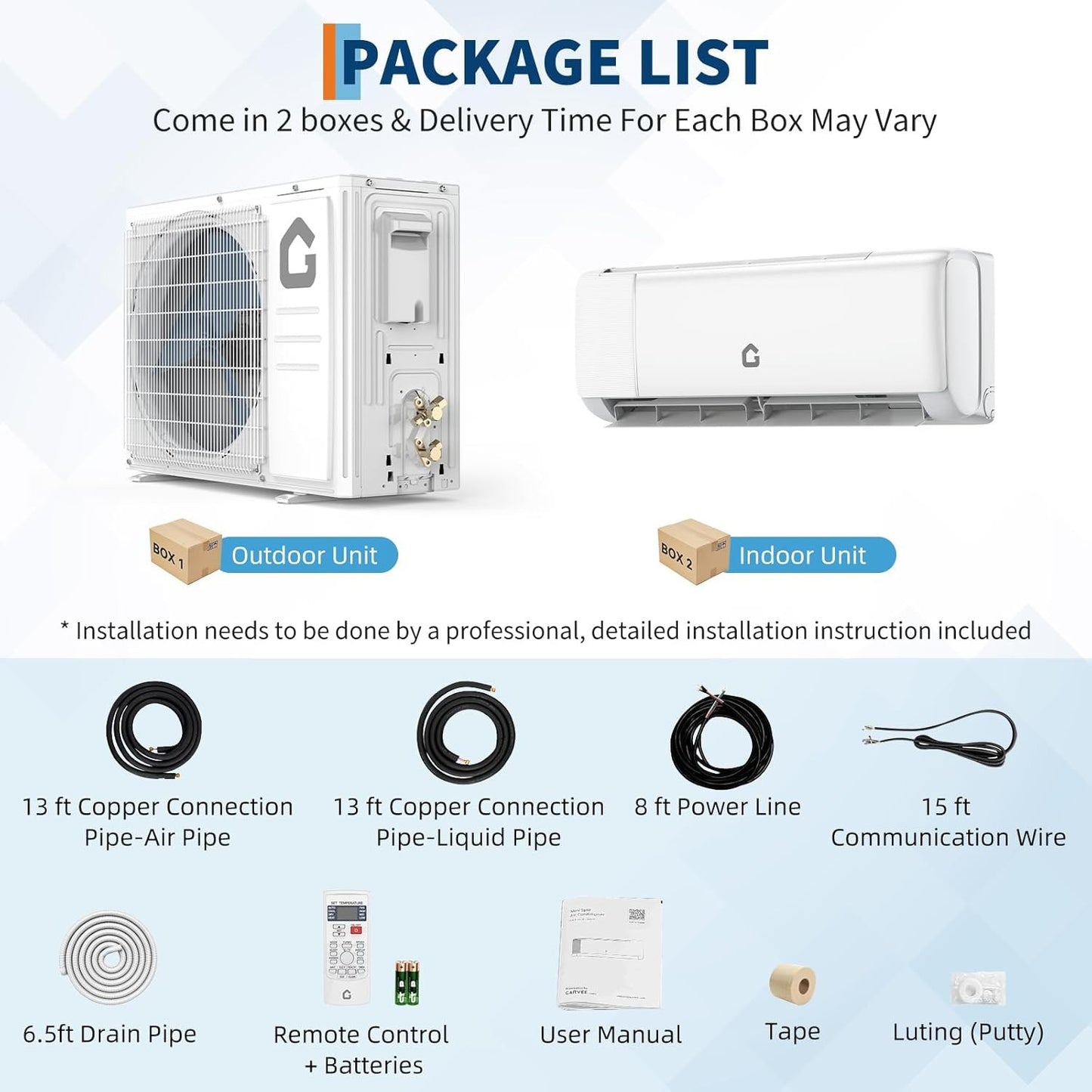 Bomba de Calor Inverter Mini Split de Alta Eficiência (SEER 18.5-22) – 9000-24000BTU 115V/230V Wi-Fi Remoto Fácil Instalação Para Casa
