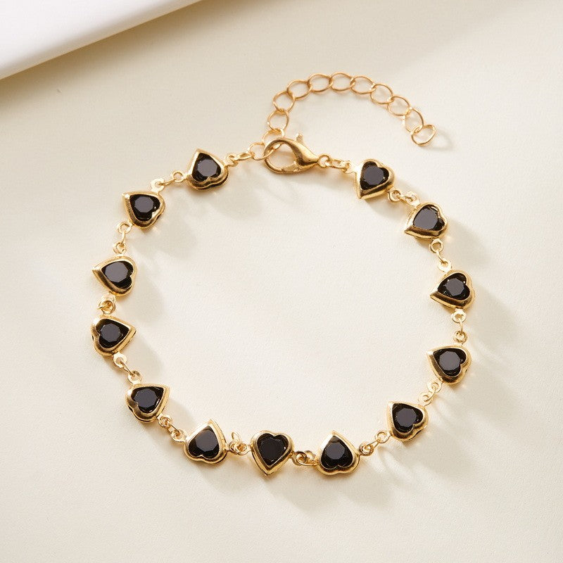 Pulseiras elegantes de corrente de metal com zircônia e cristal vermelho para mulheres, pulseiras coloridas de coração, joias de pulso, presente para festas de casamento e meninas