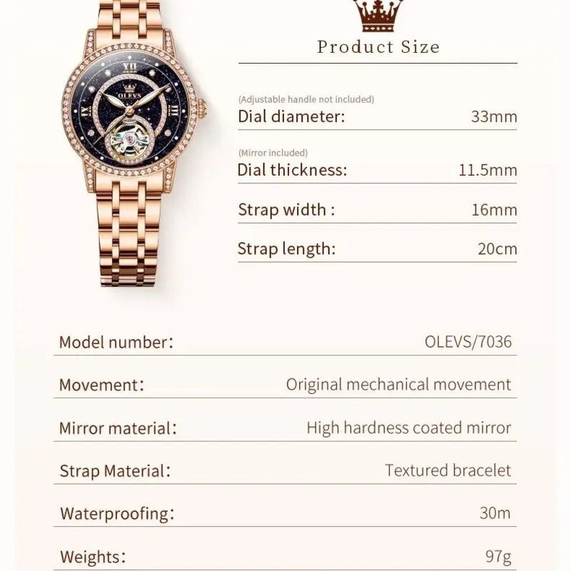 OLEVS Hollow Women's Watch Fully Automatic Mechanical Watch Luxury Diamond Inlaid Starry Sky Elegant Women's Brand Watch  7036