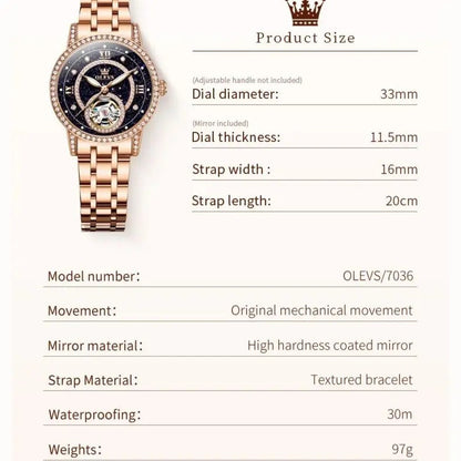 OLEVS Hollow Women's Watch Fully Automatic Mechanical Watch Luxury Diamond Inlaid Starry Sky Elegant Women's Brand Watch  7036