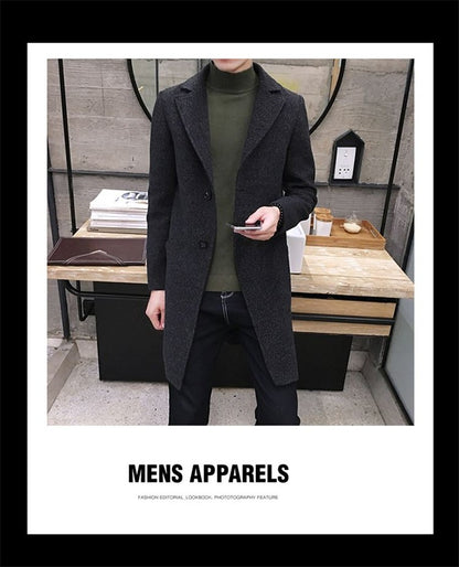 Men's Thick Wool Blends Trench Long Casual Top Coats Fashion Warm Coat Lapel Collar Overcoat Plus Size 5XL Male Slim Windbreaker