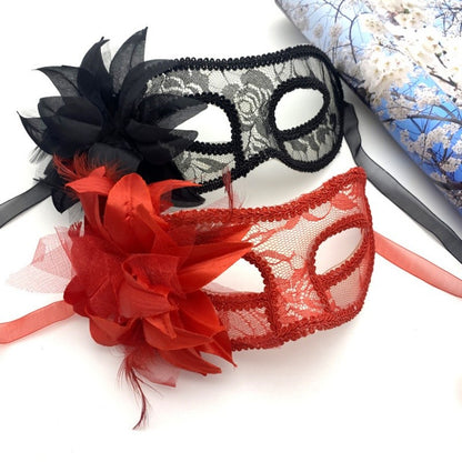Dance Party Venetian Lace Mask Feather Flower Wedding Carnival Performance Lady Sexy Perspective Face Mask Masquerade Christmas