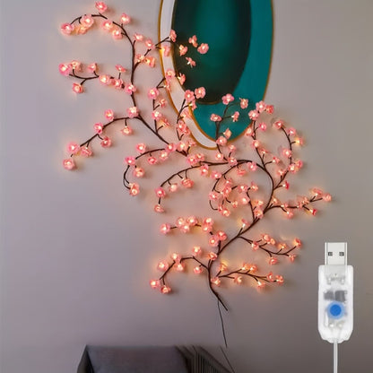 72/96 Cherry Blossom Vine String Lights Glowing Cherry Blossom Branch Lights, Flexible Blossom Vine Lights 8 Mode For Home Decor