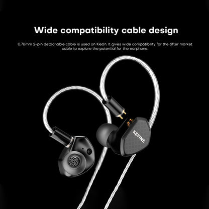 Kefine Klean 10mm DLC Diaphragm Dynamic Driver IEMs Hi-Fi In-ear Earphone with Nozzles and Comfortable 2-pin Silver-plated Cable