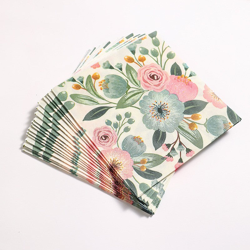 20 pieces per pack of Ins-style gentle country flower napkins, Western cuisine afternoon tea baking decoration paper placemats,
