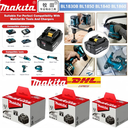 Bateria Makita 100% Original, bateria recarregável 18V 6.0Ah, substituindo Makita BL1830B L1840B L1850B L1860B, bateria para ferramenta elétrica
