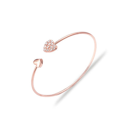 Pulseira Bracelete Aberto Ajustável com Laço de Coração Duplo de Cristal para Mulheres Joias Presente de Ano Novo 2026 Mujer Pulseras