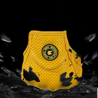 Luvas Amarelas de Couro Perfurado Respiráveis para Motocicleta Motoqueiro Esportivas de Verão Proteção para Homens e Mulheres