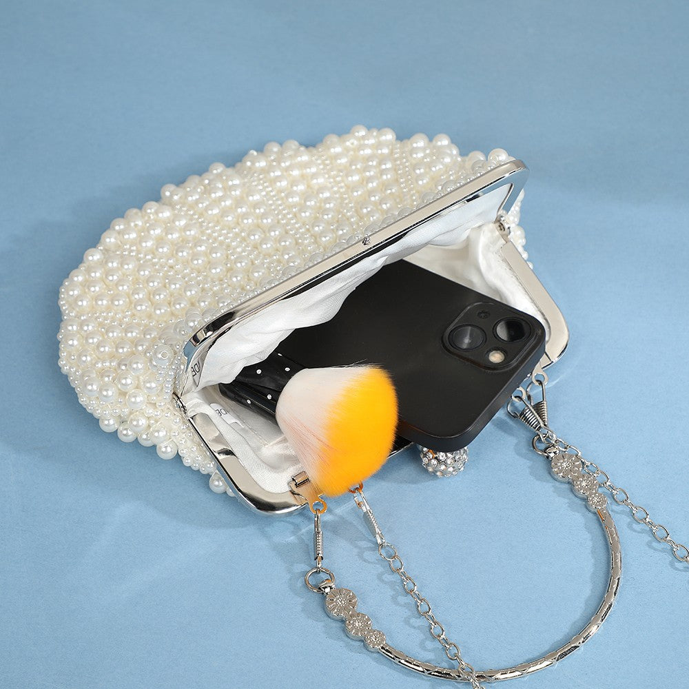 Fashionable and elegant shell pearl evening bag socialite travel cosmetics storage bag diamond-encrusted versatile handbag for