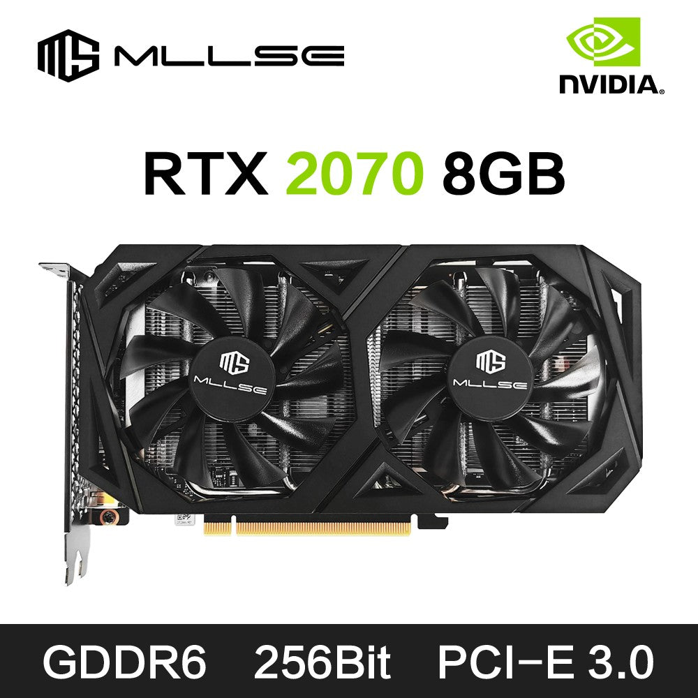 Placa de Vídeo Mllse RTX 2070 8GB GDDR6 256Bit PCIE PCI-E3.0 16X 1470MHz 2304 unidades DP*3 rtx 2070 8G para Jogos