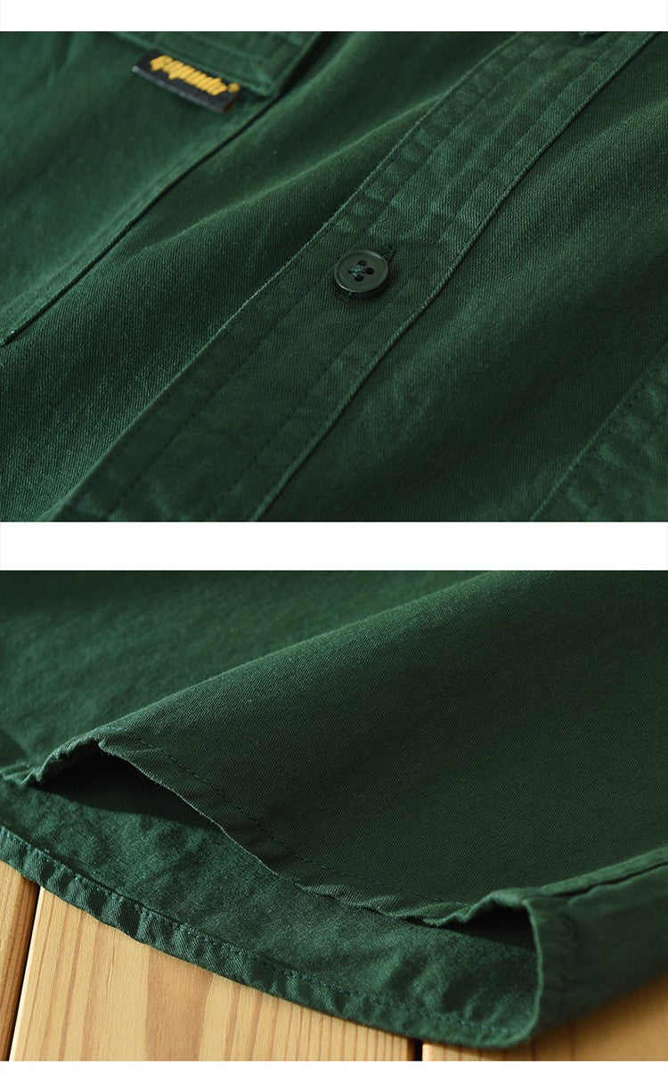 Japanese Retro Men Short Sleeve Cargo Shirt Double Pockets Cotton Uniform Light Casual Work Safari Style Shirts Mens Tops Shirt