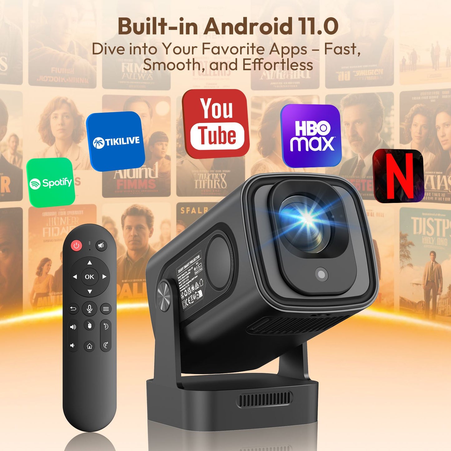 Projetor XGODY 4K 350ANSI Curta Distância Base com Alto-Falante Android Bluetooth WiFi Foco Automático Nativo 1080PHome Theater