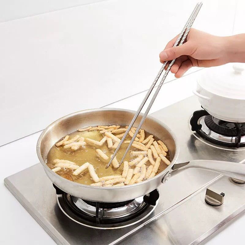 1 Pair Cooking Chopsticks Stainless Steel Chopsticks Extra Long Frying Chopsticks Hot Pot Long Chopsticks Dishwasher Safe 38cm