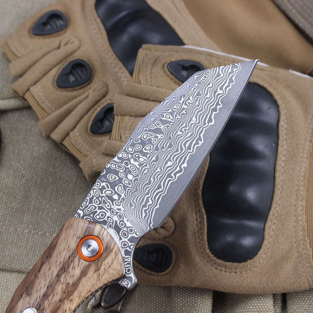 Damascus Pattern Folding Knife Wood Handle Portable Outdoor Self-defense Pocket knife High Hardness EDC Camping Kitchen Knives